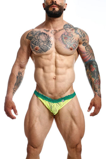 Male Basics - Lace Jockstrap - Green/Yellow - Various Sizes - MBL12 - Stag Shop