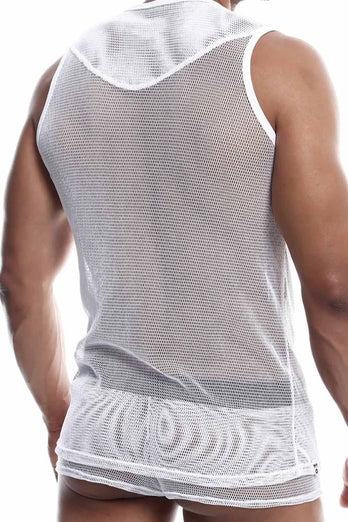 Male Basics - Fishnet Tank Top - White - MBL61 - Stag Shop