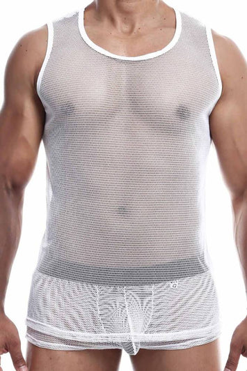 Male Basics - Fishnet Tank Top - White - MBL61 - Stag Shop