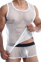 Male Basics - Fishnet Tank Top - White - MBL61 - Stag Shop