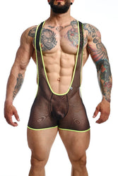 Male Basics - Open Back Mesh Singlet - Black/Lime - Various Sizes - MBL64 - Stag Shop