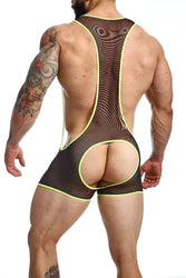 Male Basics - Open Back Mesh Singlet - Black/Lime - Various Sizes - MBL64 - Stag Shop