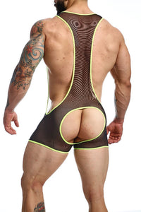 Thumbnail for Male Basics - Open Back Mesh Singlet - Black/Lime - Various Sizes - MBL64 - Stag Shop