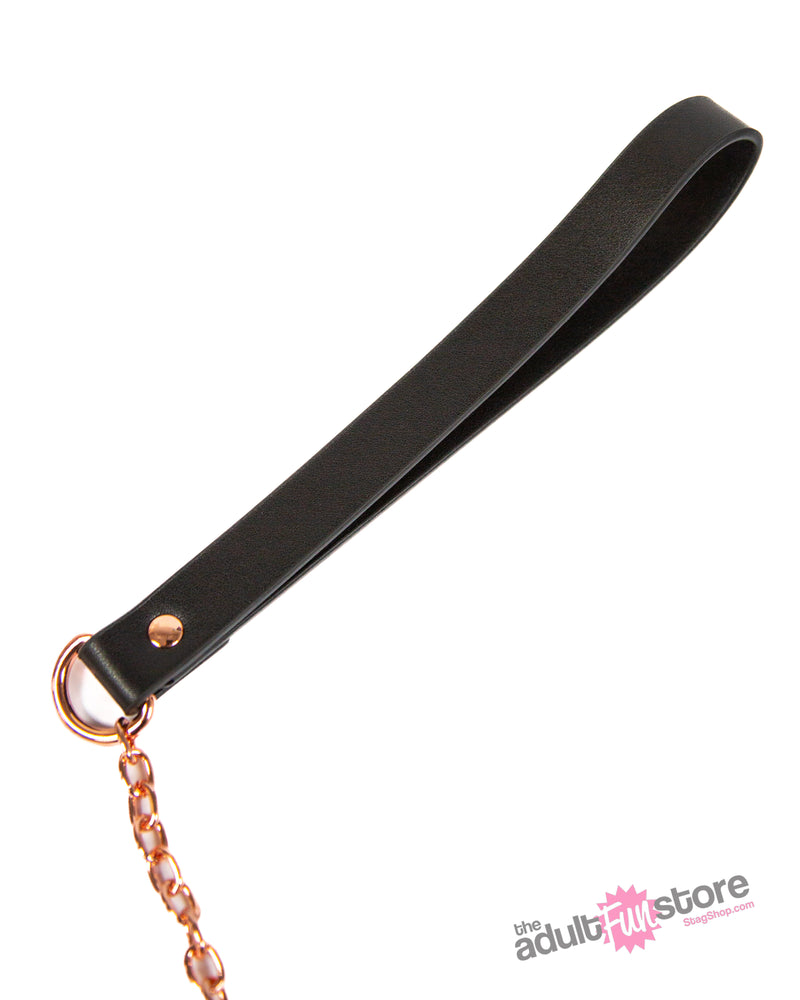 NS Novelties - Bondage Couture - Collar and Leash - Black/Rose Gold - Stag Shop