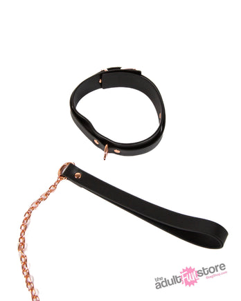 NS Novelties - Bondage Couture - Collar and Leash - Black/Rose Gold - Stag Shop