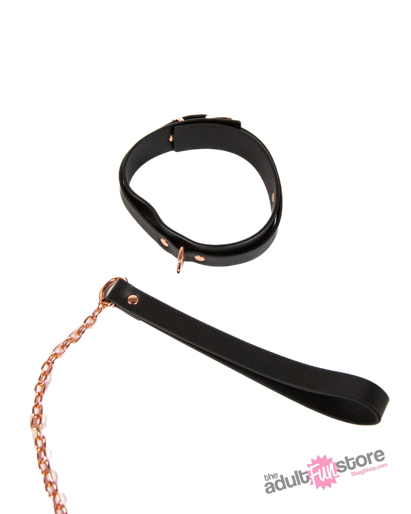 NS Novelties - Bondage Couture - Collar and Leash - Black/Rose Gold - Stag Shop