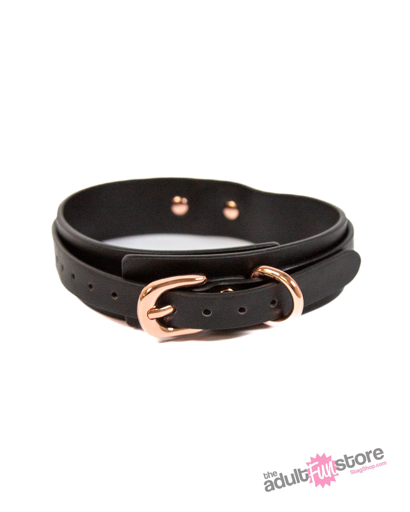 NS Novelties - Bondage Couture - Collar and Leash - Black/Rose Gold - Stag Shop