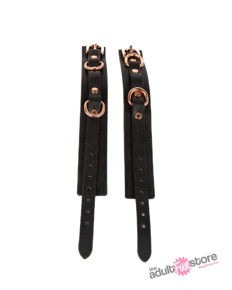 NS Novelties - Bondage Couture - Wrist Cuffs - Black/Rose Gold - Stag Shop