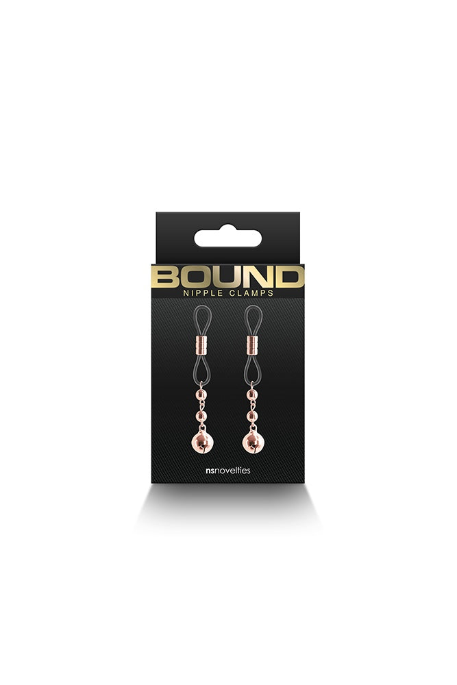 NS Novelties - Bound - Beaded Lasso Nipple Clamps - Rose Gold/Black - Stag Shop