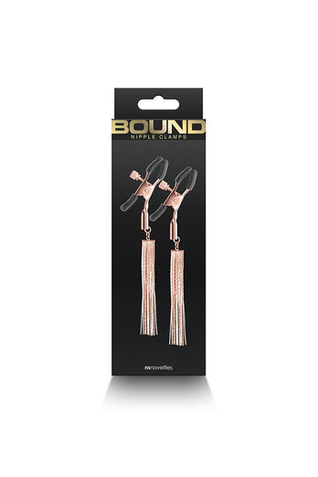 NS Novelties - Bound - Chain Tassel Nipple Clamps - Rose Gold/Black - Stag Shop