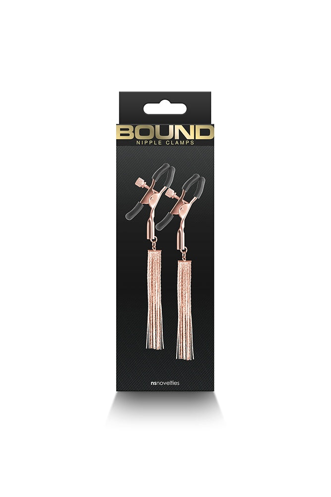 NS Novelties - Bound - Chain Tassel Nipple Clamps - Rose Gold/Black - Stag Shop