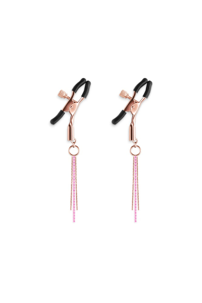 NS Novelties - Bound - Rhinestone & Chain Nipple Clamps - Rose Gold/Black - Stag Shop