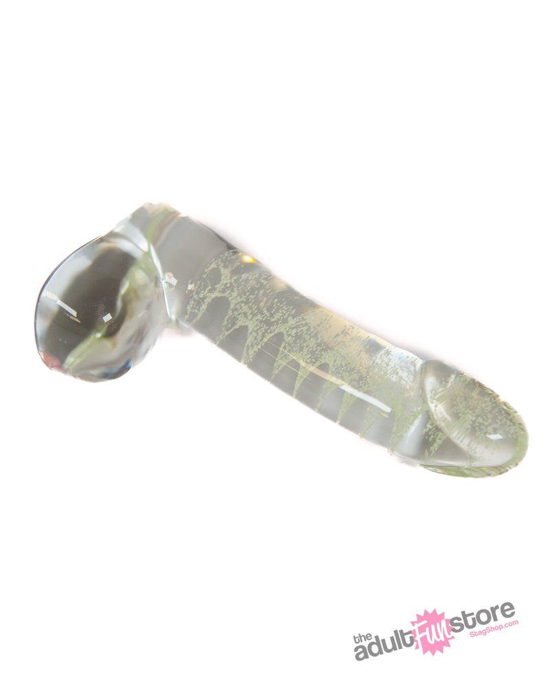 NS Novelties - Firefly - Glass Smooth Ballsy Dildo - 4 inch - Glow-In-The-Dark/Clear - Stag Shop
