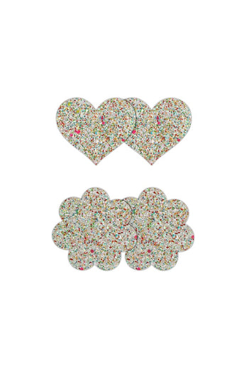 NS Novelties - Pretty Pasties - Heart & Flower Glow in the Dark Glitter Pasties - 2 Pair - Stag Shop