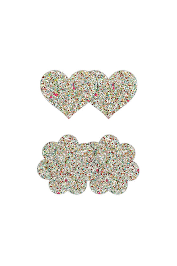 NS Novelties - Pretty Pasties - Heart & Flower Glow in the Dark Glitter Pasties - 2 Pair - Stag Shop
