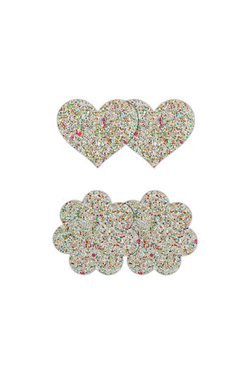 NS Novelties - Pretty Pasties - Heart & Flower Glow in the Dark Glitter Pasties - 2 Pair - Stag Shop