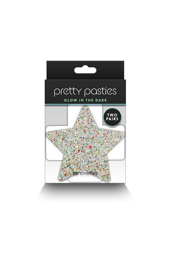NS Novelties - Pretty Pasties - Stars & Crosses Glow in the Dark Glitter Pasties - 2 Pair - Stag Shop