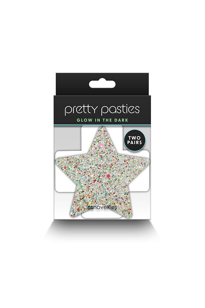 NS Novelties - Pretty Pasties - Stars & Crosses Glow in the Dark Glitter Pasties - 2 Pair - Stag Shop