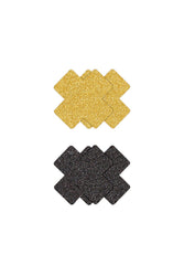 NS Novelties - Pretty Pasties - Cross Glitter Pasties 2 Pair - Black/Gold - Stag Shop