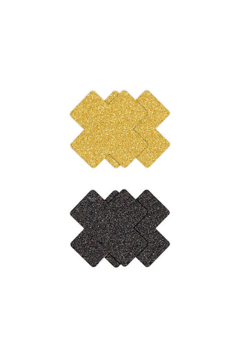 NS Novelties - Pretty Pasties - Cross Glitter Pasties 2 Pair - Black/Gold - Stag Shop