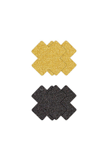 NS Novelties - Pretty Pasties - Cross Glitter Pasties 2 Pair - Black/Gold - Stag Shop