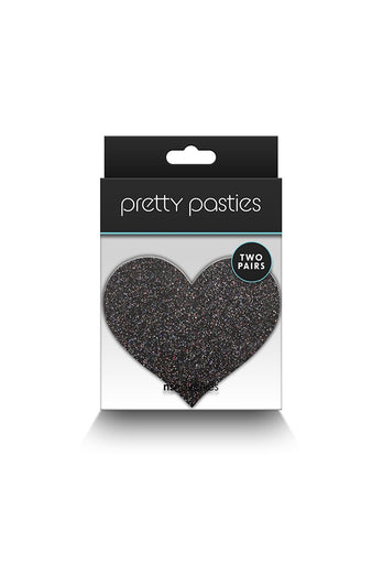 NS Novelties - Pretty Pasties - Heart Glitter Pasties 2 Pair - Black/Gold - Stag Shop