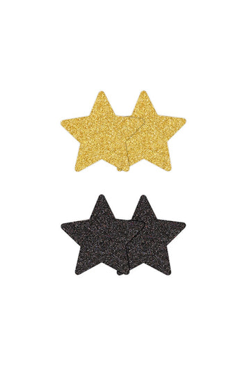 NS Novelties - Pretty Pasties - Star Glitter Pasties 2 Pair - Black/Gold - Stag Shop