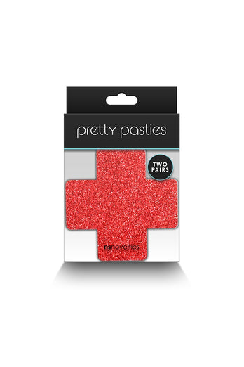 NS Novelties - Pretty Pasties - Cross Glitter Pasties 2 Pair - Silver/Red - Stag Shop