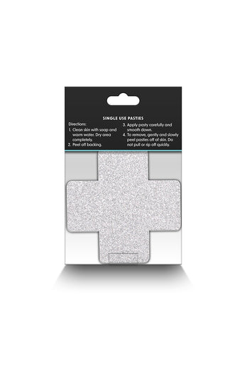 NS Novelties - Pretty Pasties - Cross Glitter Pasties 2 Pair - Silver/Red - Stag Shop