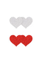 NS Novelties - Pretty Pasties - Heart Glitter Pasties 2 Pair - Silver/Red - Stag Shop