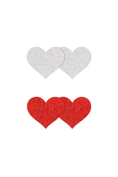 NS Novelties - Pretty Pasties - Heart Glitter Pasties 2 Pair - Silver/Red - Stag Shop