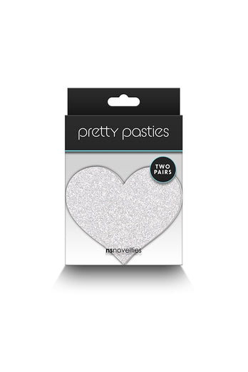 NS Novelties - Pretty Pasties - Heart Glitter Pasties 2 Pair - Silver/Red - Stag Shop