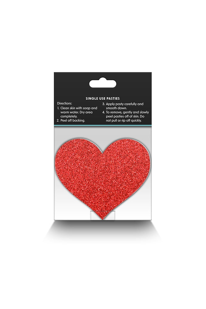 NS Novelties - Pretty Pasties - Heart Glitter Pasties 2 Pair - Silver/Red - Stag Shop