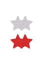 NS Novelties - Pretty Pasties - Star Glitter Pasties 2 Pair - Silver/Red - Stag Shop