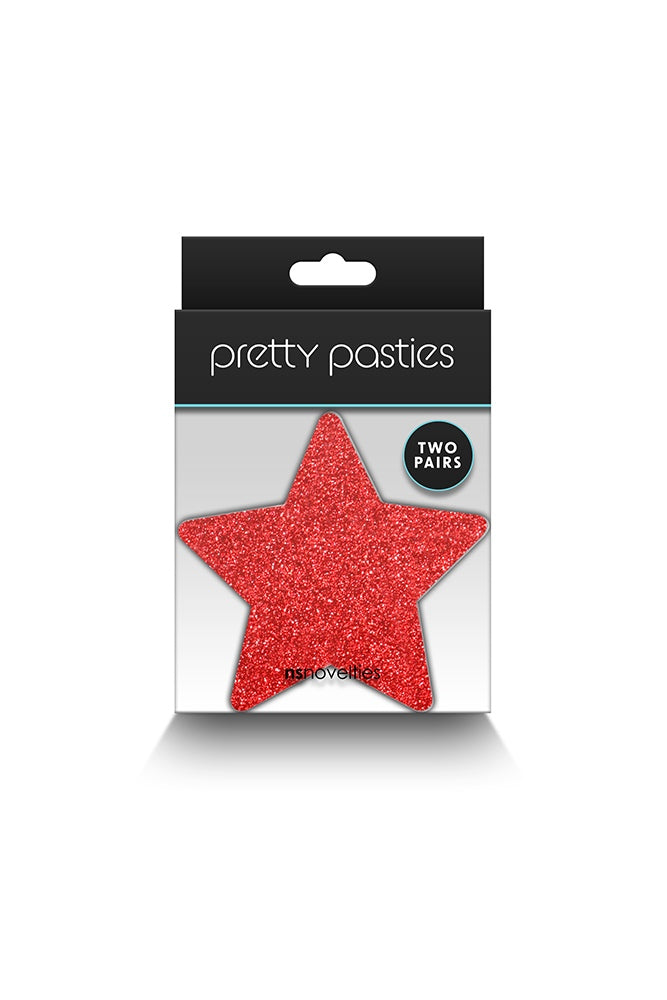 NS Novelties - Pretty Pasties - Star Glitter Pasties 2 Pair - Silver/Red - Stag Shop