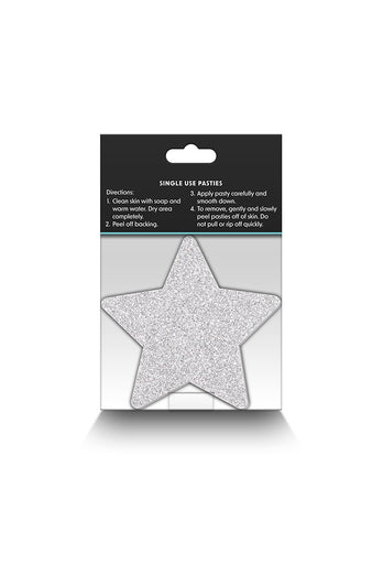 NS Novelties - Pretty Pasties - Star Glitter Pasties 2 Pair - Silver/Red - Stag Shop