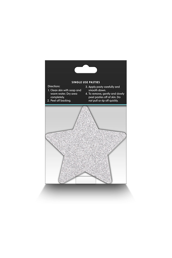 NS Novelties - Pretty Pasties - Star Glitter Pasties 2 Pair - Silver/Red - Stag Shop