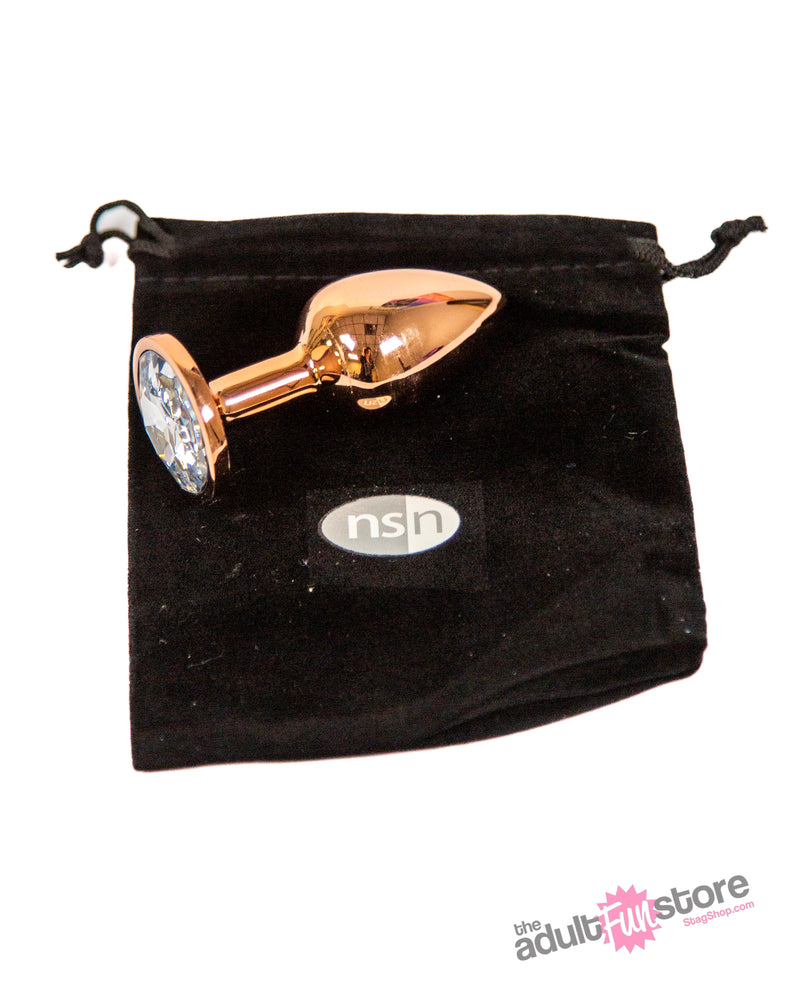 NS Novelties - Rear Assets - Aluminum Butt Plug - Rose Gold/Clear - 2.75 Inch - Stag Shop