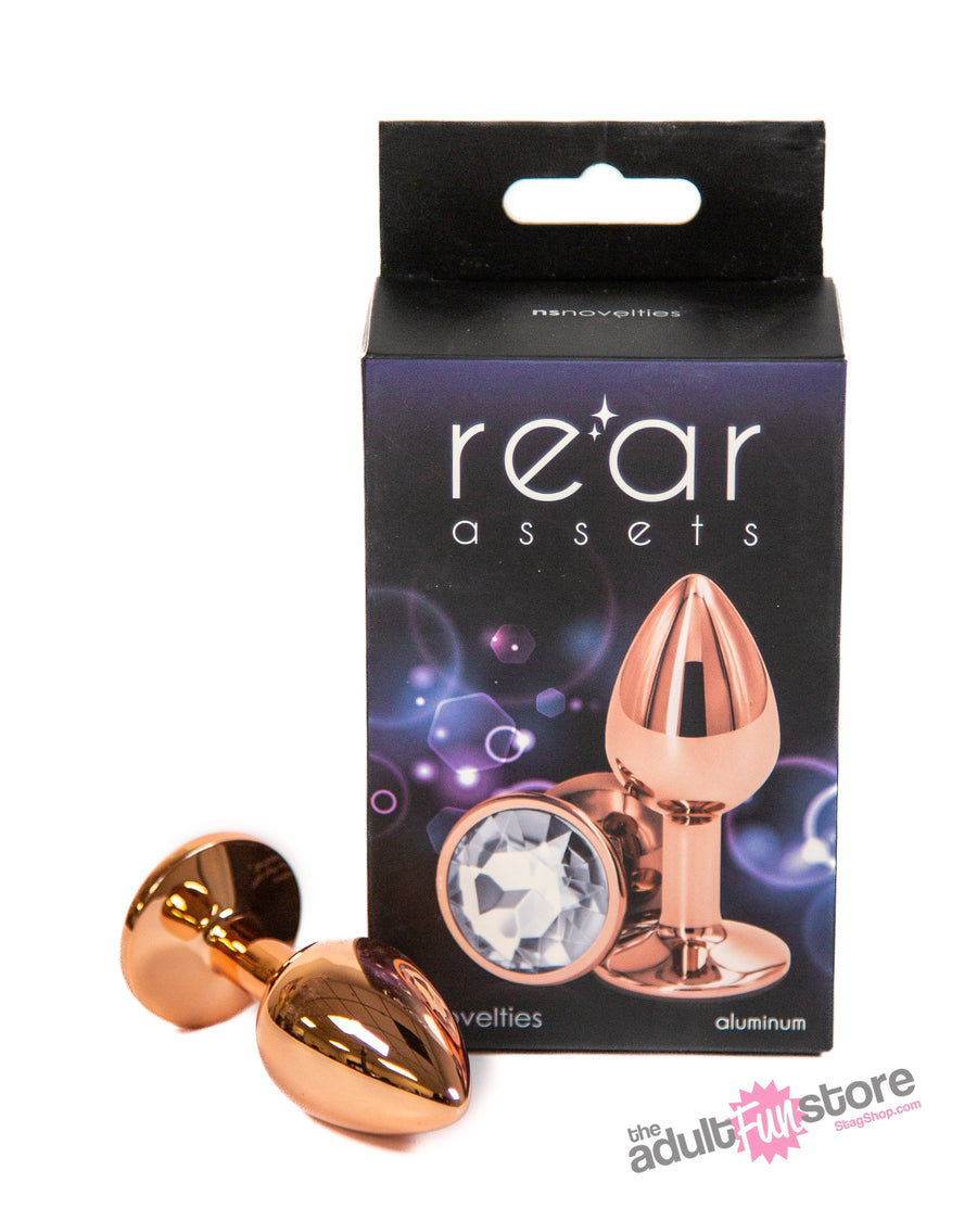 NS Novelties - Rear Assets - Aluminum Butt Plug - Rose Gold/Clear - 2.75 Inch - Stag Shop