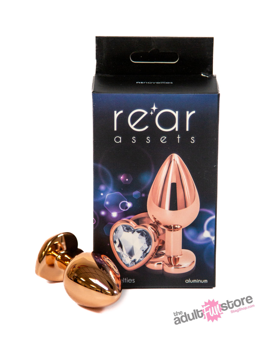 NS Novelties - Rear Assets - Aluminum Heart Butt Plug - Rose Gold/Clear - 3.25 Inch - Stag Shop