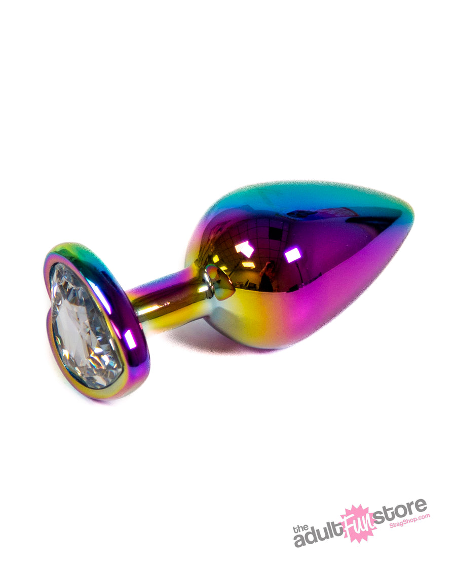 NS Novelties - Rear Assets - Aluminum Heart Butt Plug - Multicolour/Clear - 3.25 Inch - Stag Shop
