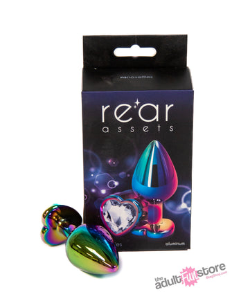 NS Novelties - Rear Assets - Aluminum Heart Butt Plug - Multicolour/Clear - 3.25 Inch - Stag Shop
