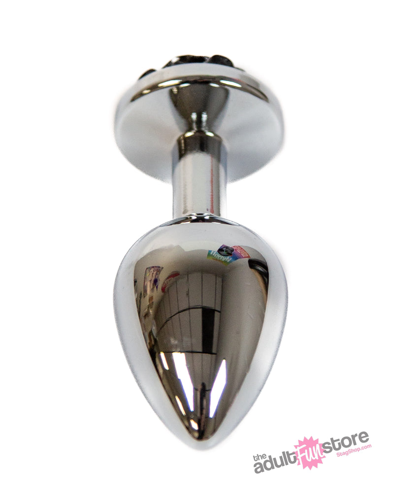 NS Novelties - Rear Assets - Aluminum Rose Butt Plug - Silver/Black - Medium - 3.5 Inch - Stag Shop