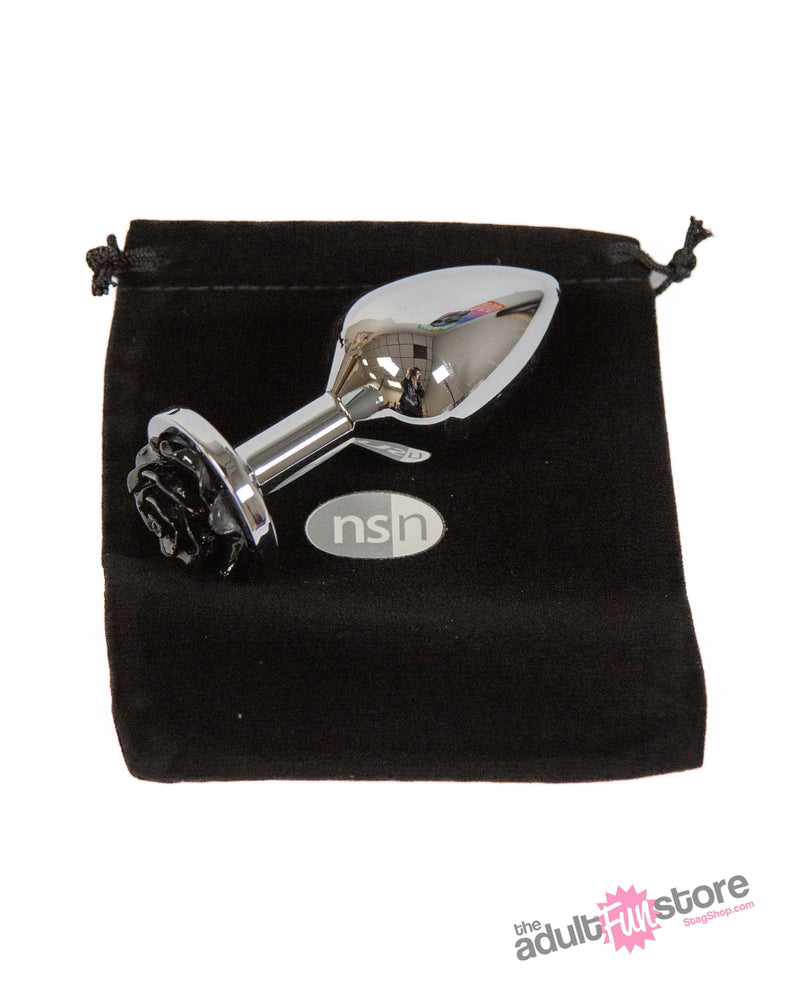 NS Novelties - Rear Assets - Aluminum Rose Butt Plug - Silver/Black - Medium - 3.5 Inch - Stag Shop