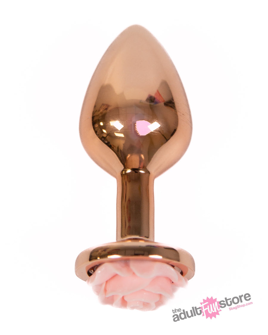 NS Novelties - Rear Assets - Aluminum Rose Butt Plug - Rose Gold/Pink - Medium - 3.5 Inch - Stag Shop