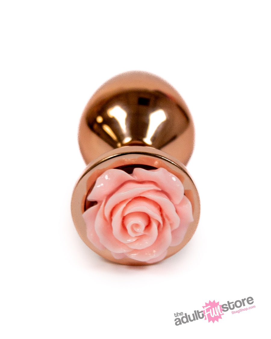 NS Novelties - Rear Assets - Aluminum Rose Butt Plug - Rose Gold/Pink - Medium - 3.5 Inch - Stag Shop