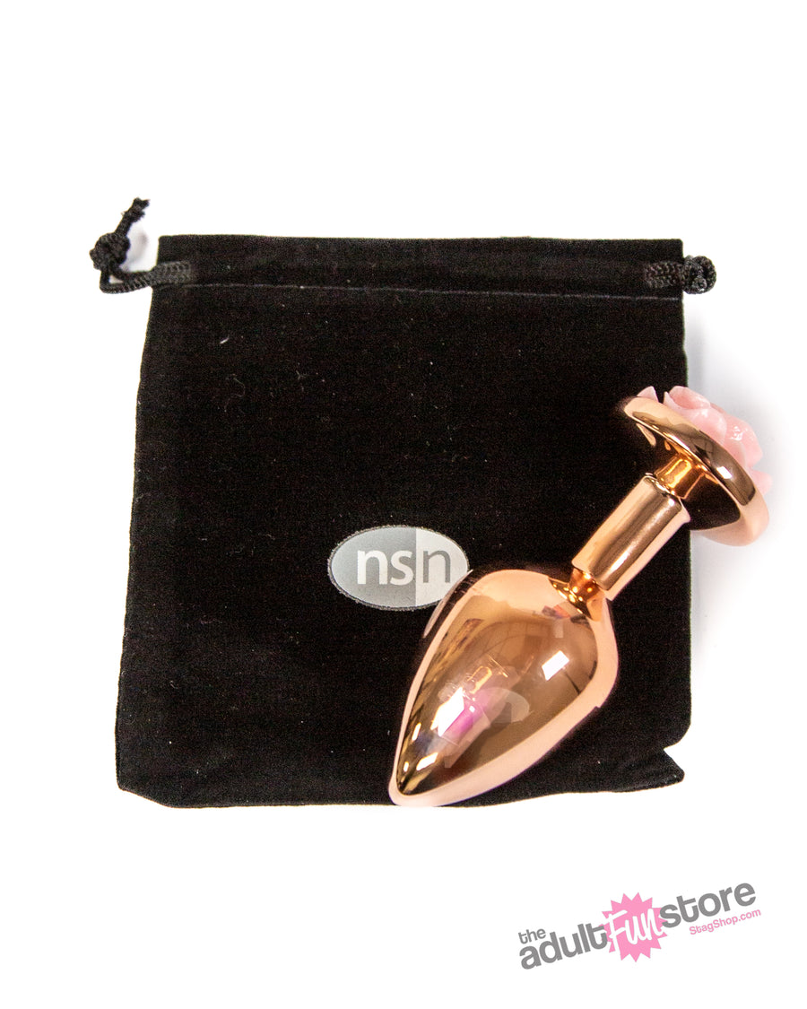 NS Novelties - Rear Assets - Aluminum Rose Butt Plug - Rose Gold/Pink - Medium - 3.5 Inch - Stag Shop