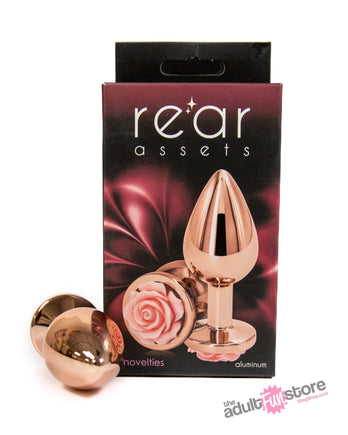 NS Novelties - Rear Assets - Aluminum Rose Butt Plug - Rose Gold/Pink - Medium - 3.5 Inch - Stag Shop