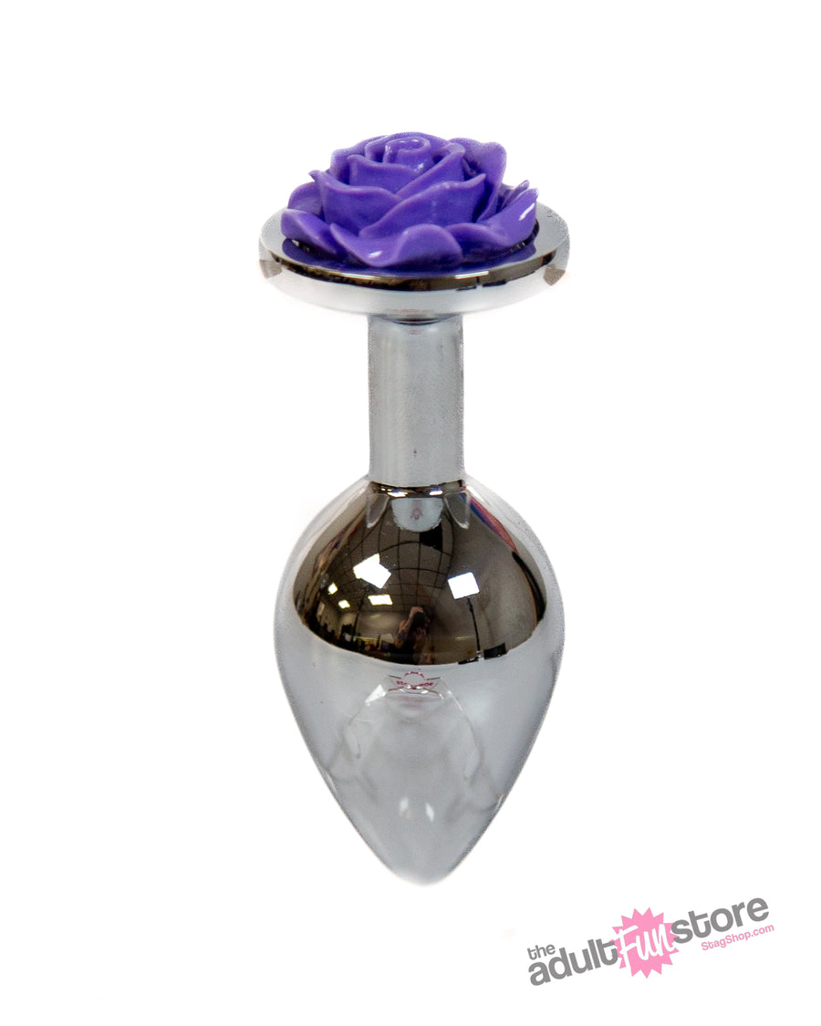 NS Novelties - Rear Assets - Aluminum Rose Butt Plug - Silver/Purple - Medium - 3.5 Inch - Stag Shop