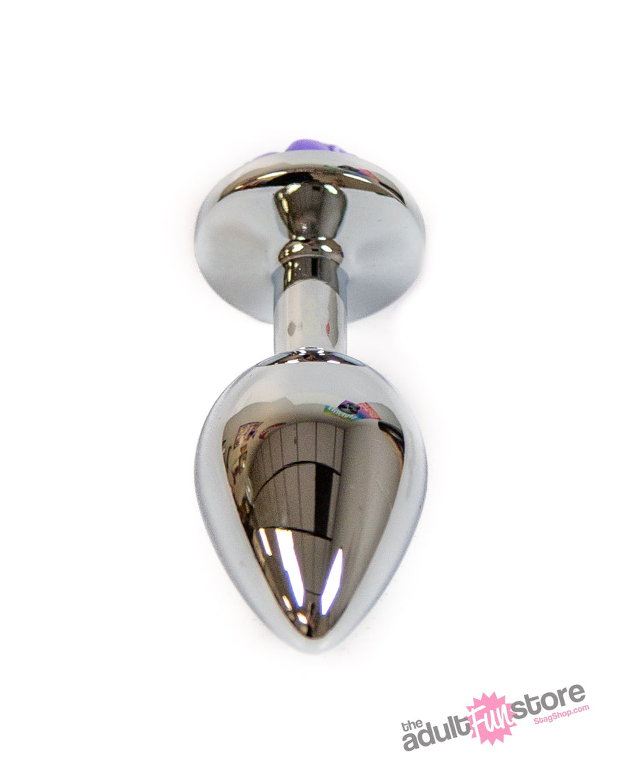 NS Novelties - Rear Assets - Aluminum Rose Butt Plug - Silver/Purple - Medium - 3.5 Inch - Stag Shop